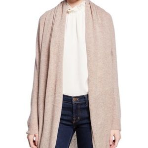 THEORY Curved-Hem Open-Front Long Cashmere Cardigan